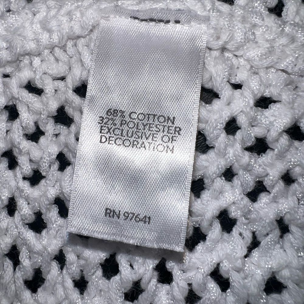 J.Jill White Crochet Hooded Cardigan With Fringe Hem Size Small GUC - Picture 6 of 8